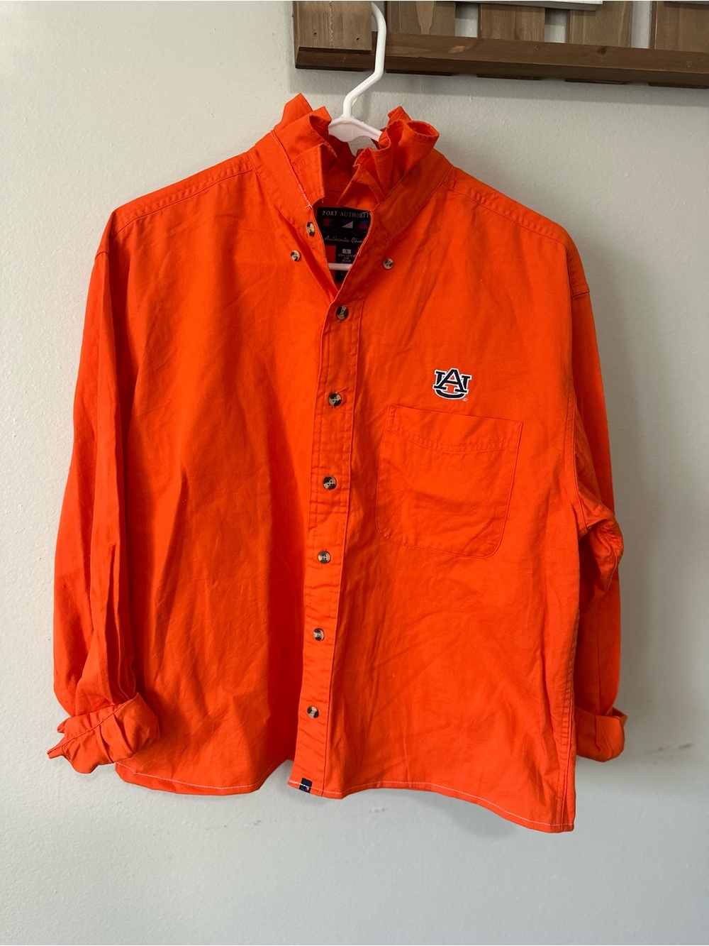 Port Authority Orange Long-Sleeve Button-Down Shirt with Embroidered Logo